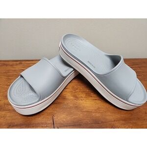 Crocs Crocband Platform Slide Sandals Gray White Unisex Men's 7 Women's 9